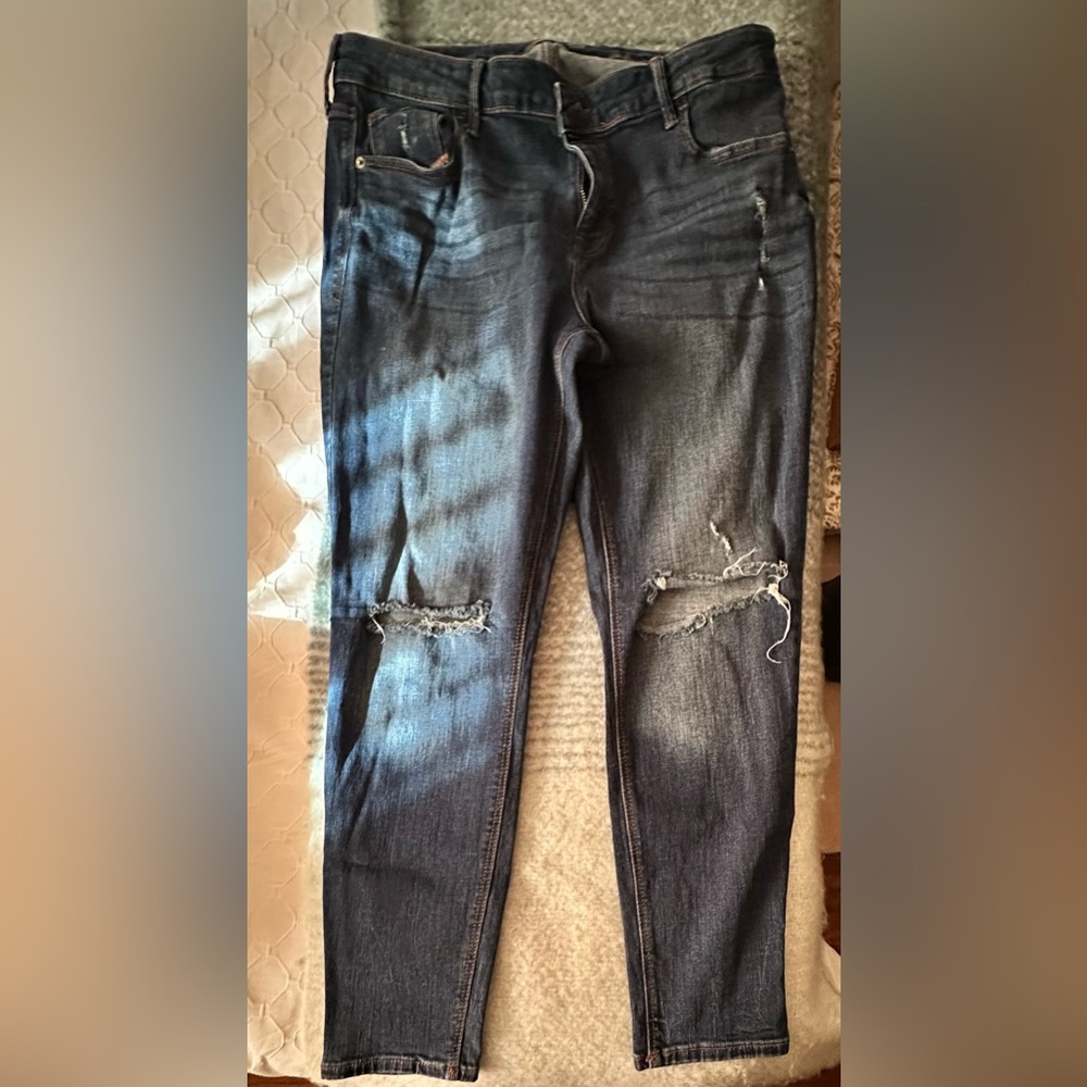 Old Navy Women's Distressed Skinny Jeans - Dark Blue